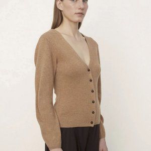Vince Deep V-Neck Wool & Cashmere Cardigan, Almond Small